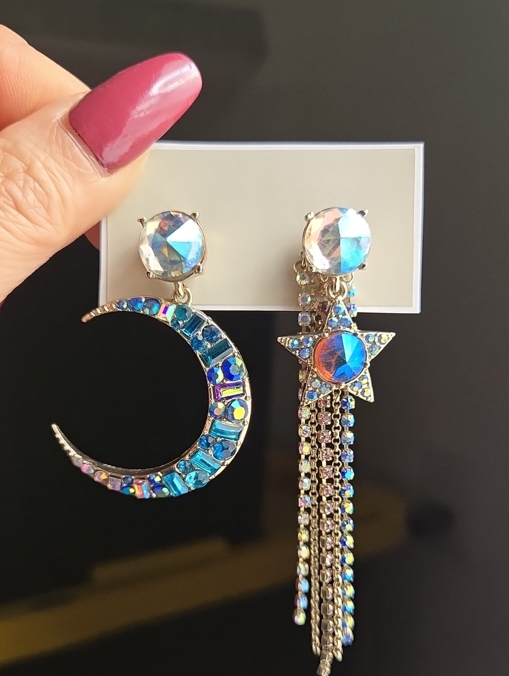 Betsey Johnson Iridescent Star & Crescent Moon Asymmetrical Earrings - Blue - Picture 2 of 11
